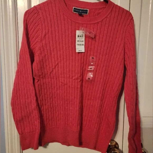 Karen Scott Ribbed Crew Neck Sweater Casual Pink Preppy New NWT Classic - Picture 4 of 15
